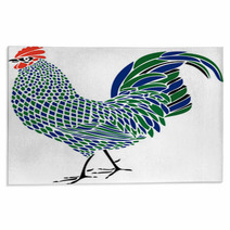 Blue And Green Rooster Mosaic Artwork Rugs 80290880