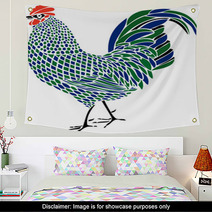Blue And Green Rooster Mosaic Artwork Wall Art 80290880