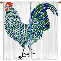 Blue And Green Rooster Mosaic Artwork Window Curtains 80290880