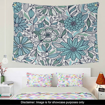 Blue And White Floral Pattern Wall Art 71862138