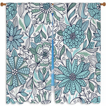 Blue And White Floral Pattern Window Curtains 71862138