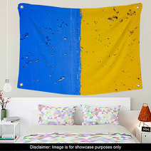 Blue And Yellow Cracked Wall Wall Art 119923386