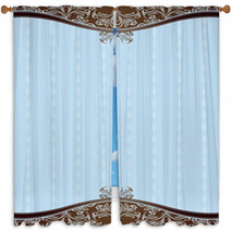 Blue Background With Decorative Ornaments Window Curtains 8774936