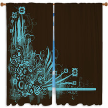 Blue Brown Floral Window Curtains 3859610