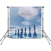 Blue Business Presentation Template With Chess And Copy Space Backdrops 72462326