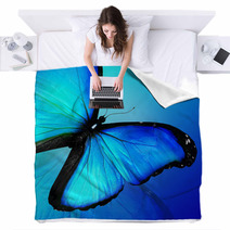 Blue Butterfly On Blue Background Blankets 47013557