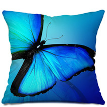 Blue Butterfly On Blue Background Pillows 47013557
