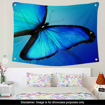 Blue Butterfly On Blue Background Wall Art 47013557