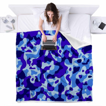 Blue Camouflage Texture Pattern-Mimetico Militare Blu Blankets 52597262