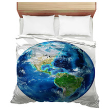 Blue Earth Globe Isolated - Usa Bedding 62240152