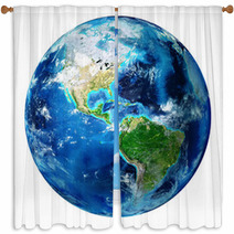 Blue Earth Globe Isolated - Usa Window Curtains 62240152
