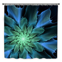 Blue Futuristic Fractal Flower Bath Decor 57399445