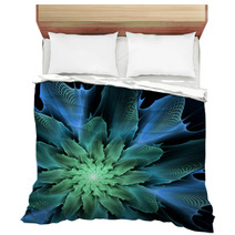 Blue Futuristic Fractal Flower Bedding 57399445
