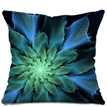 Blue Futuristic Fractal Flower Pillows 57399445