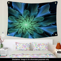 Blue Futuristic Fractal Flower Wall Art 57399445