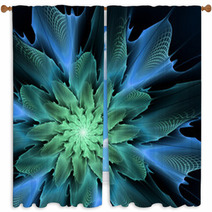 Blue Futuristic Fractal Flower Window Curtains 57399445