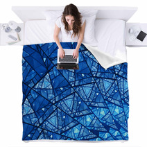 Blue Glowing Stained Glass Fractal Blankets 72823141