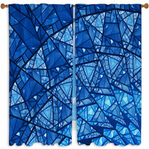 Blue Glowing Stained Glass Fractal Window Curtains 72823141