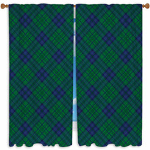 Blue green tartan wallpaper Window Curtains 61689501