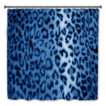 Blue Retro Leopard Animal Print Fur Pattern - Fabric Bath Decor 63854511