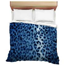 Blue Retro Leopard Animal Print Fur Pattern - Fabric Bedding 63854511