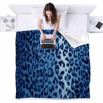 Blue Retro Leopard Animal Print Fur Pattern - Fabric Blankets 63854511