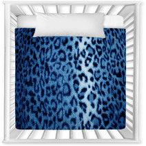Blue Retro Leopard Animal Print Fur Pattern - Fabric Nursery Decor 63854511