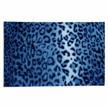 Blue Retro Leopard Animal Print Fur Pattern - Fabric Rugs 63854511