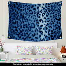 Blue Retro Leopard Animal Print Fur Pattern - Fabric Wall Art 63854511