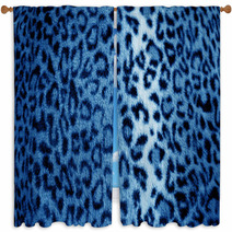 Blue Retro Leopard Animal Print Fur Pattern - Fabric Window Curtains 63854511