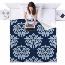 Blue Seamless Damask Pattern Blankets 65120416