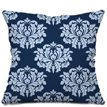 Blue Seamless Damask Pattern Pillows 65120416