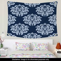 Blue Seamless Damask Pattern Wall Art 65120416