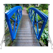 Blue Small Bridge Over River Stream Creek In Garden. Nature. Backdrops 68042771