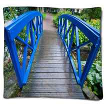 Blue Small Bridge Over River Stream Creek In Garden. Nature. Blankets 68042771