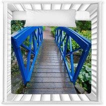 Blue Small Bridge Over River Stream Creek In Garden. Nature. Nursery Decor 68042771