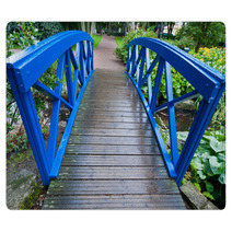 Blue Small Bridge Over River Stream Creek In Garden. Nature. Rugs 68042771