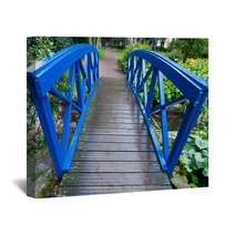 Blue Small Bridge Over River Stream Creek In Garden. Nature. Wall Art 68042771
