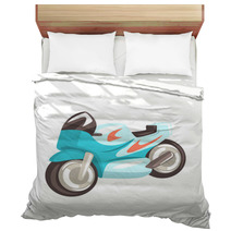 Blue Sportive Motorcycle Racing Related Objects Part Of Racer Attribute Illustration Set Bedding 142319746