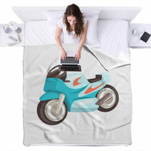 Blue Sportive Motorcycle Racing Related Objects Part Of Racer Attribute Illustration Set Blankets 142319746