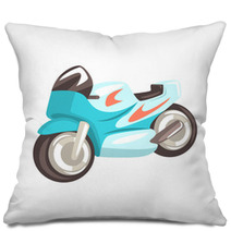 Blue Sportive Motorcycle Racing Related Objects Part Of Racer Attribute Illustration Set Pillows 142319746