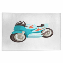 Blue Sportive Motorcycle Racing Related Objects Part Of Racer Attribute Illustration Set Rugs 142319746