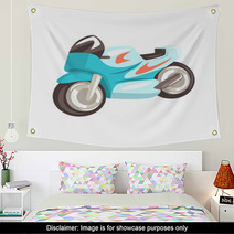Blue Sportive Motorcycle Racing Related Objects Part Of Racer Attribute Illustration Set Wall Art 142319746