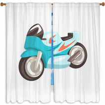 Blue Sportive Motorcycle Racing Related Objects Part Of Racer Attribute Illustration Set Window Curtains 142319746