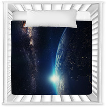 Blue Sunrise, View Of Earth From Space With Milky Way Galaxy Nursery Decor 73172392