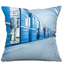 Blue Train On Subway Station Pillows 50416999