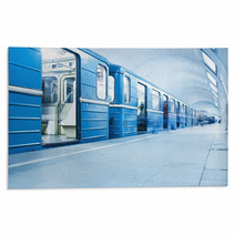 Blue Train On Subway Station Rugs 50416999
