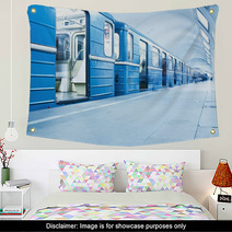 Blue Train On Subway Station Wall Art 50416999