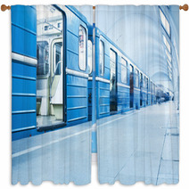 Blue Train On Subway Station Window Curtains 50416999