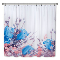 Blue Tulips With Mimosa, Spring Background Bath Decor 62934077